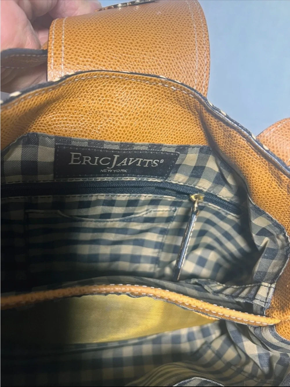 Eric Javits -New York Black & Tan Hand Bag with Tan Leather Trim